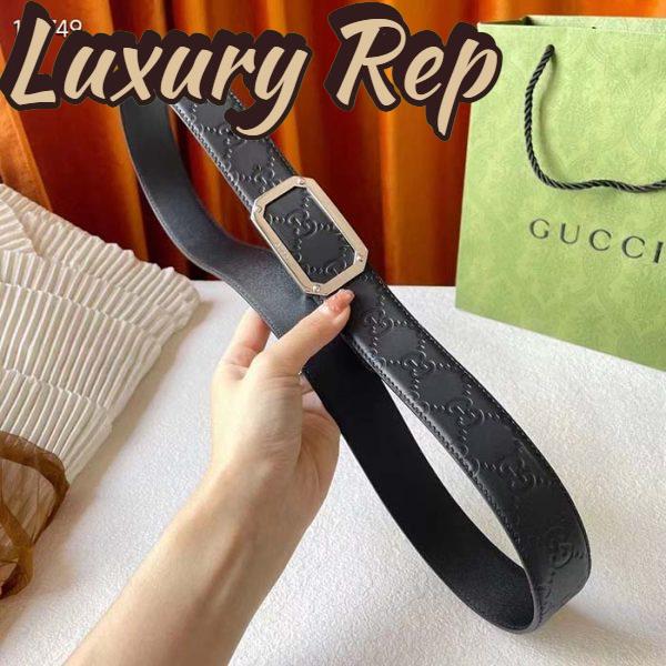 Replica Gucci Unisex Signature Leather Belt Black Leather Rectangular Buckle Trademark 3.8 CM Width 6