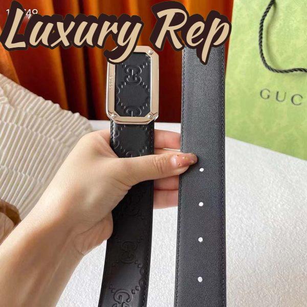 Replica Gucci Unisex Signature Leather Belt Black Leather Rectangular Buckle Trademark 3.8 CM Width 7