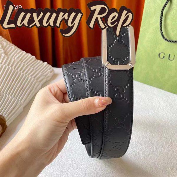 Replica Gucci Unisex Signature Leather Belt Black Leather Rectangular Buckle Trademark 3.8 CM Width 8