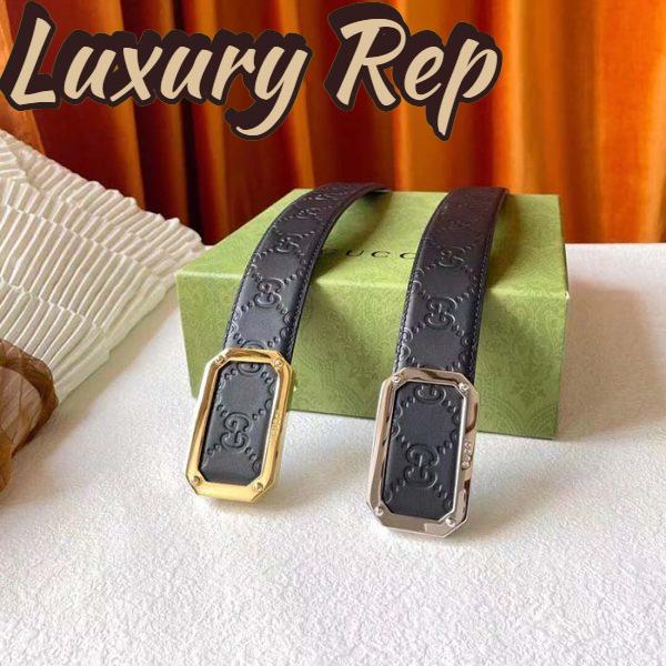 Replica Gucci Unisex Signature Leather Belt Black Leather Rectangular Buckle Trademark 3.8 CM Width 9