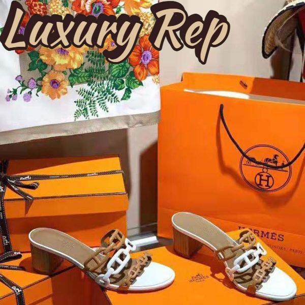 Replica Hermes Women Tandem Sandal in Nappa Leather 5.1cm Heel-Brown 9