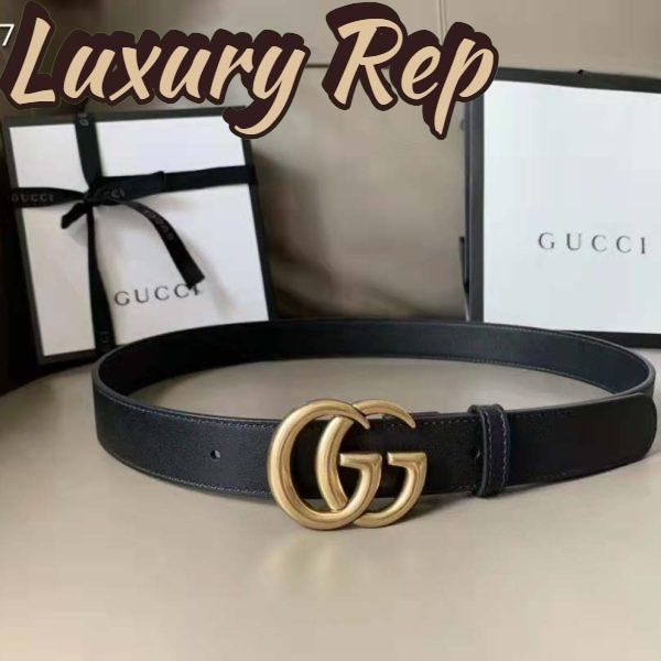 Replica Gucci Unisex Slim Leather Belt Double G Buckle Black Leather 3 cm Width 3