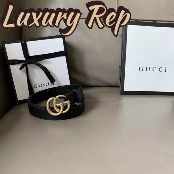 Replica Gucci Unisex Slim Leather Belt Double G Buckle Black Leather 3 cm Width 5