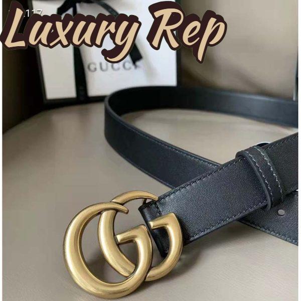 Replica Gucci Unisex Slim Leather Belt Double G Buckle Black Leather 3 cm Width 6