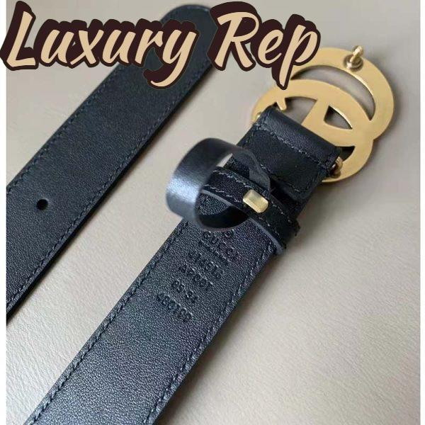 Replica Gucci Unisex Slim Leather Belt Double G Buckle Black Leather 3 cm Width 8