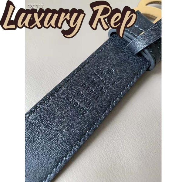 Replica Gucci Unisex Slim Leather Belt Double G Buckle Black Leather 3 cm Width 9