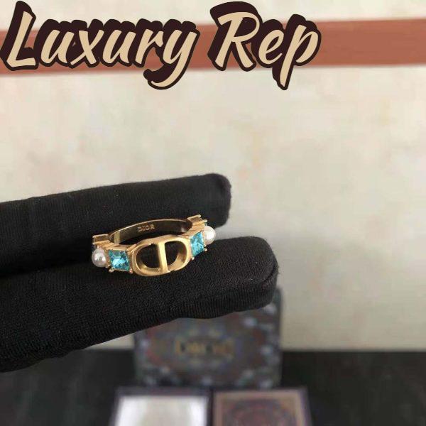Replica Dior Women Petit CD Ring Gold-Finish Metal with White Resin Pearls and Light Blue Crystals 7