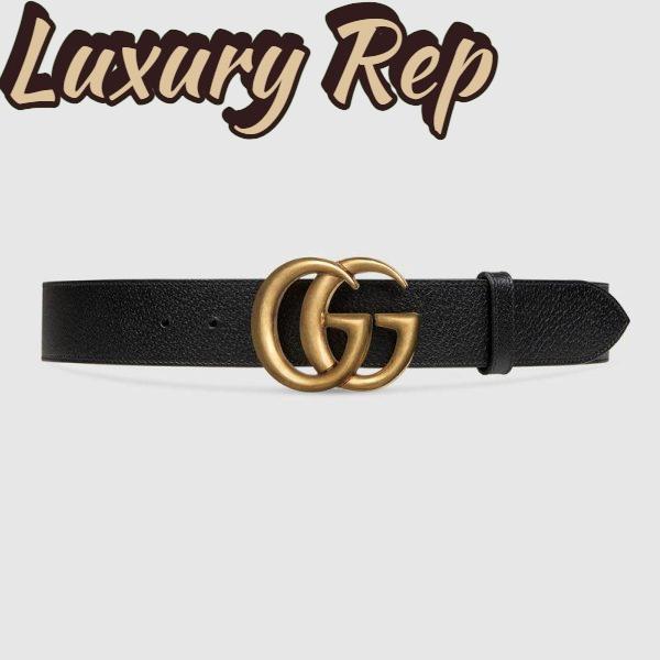 Replica Gucci Unisex Wide Leather Belt with Double G Buckle 4 cm Width-Black