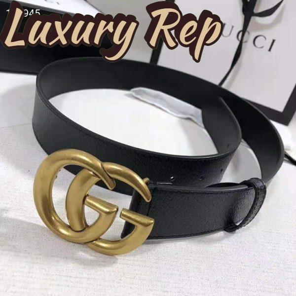 Replica Gucci Unisex Wide Leather Belt with Double G Buckle 4 cm Width-Black 3