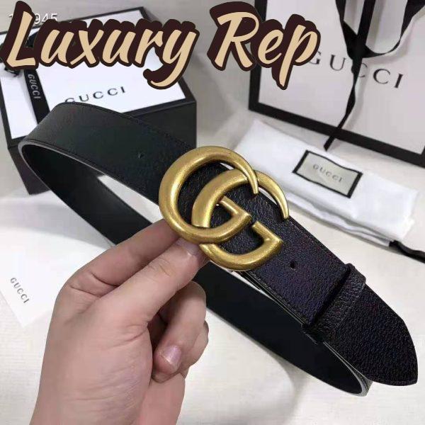 Replica Gucci Unisex Wide Leather Belt with Double G Buckle 4 cm Width-Black 5
