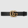 Replica Gucci Unisex Wide Leather Belt with Double G-Black 9