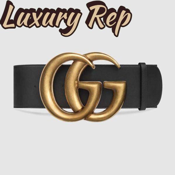 Replica Gucci Unisex Wide Leather Belt with Double G-Black