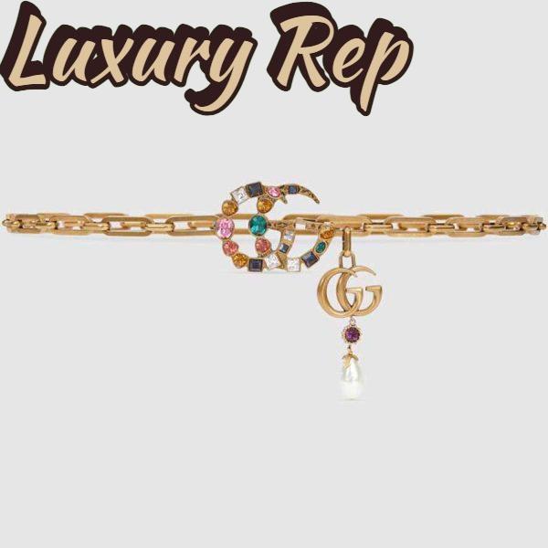 Replica Gucci Women Chain Belt with Crystal Double G Buckle in Gold-Toned Chain