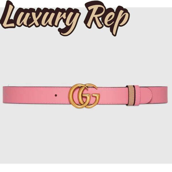 Replica Gucci Women GG Marmont Reversible Belt Beige Pink Leather 3 CM Width Double G
