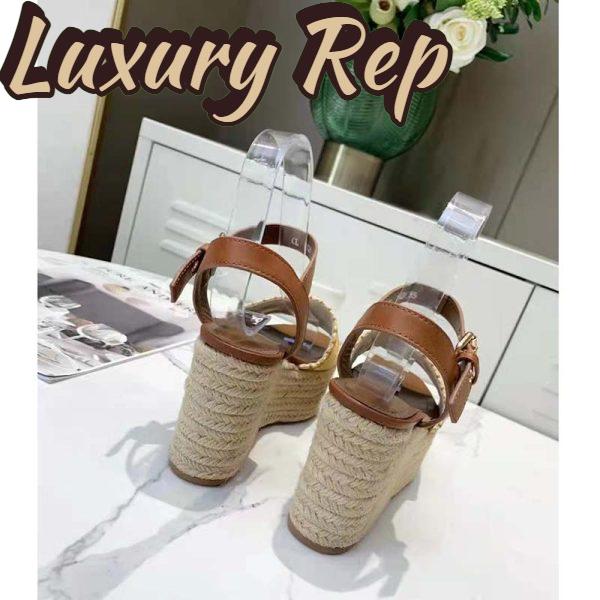 Replica Louis Vuitton LV Women Boundary Wedge Sandal Cognac Brown Raffia Rope Sole Rubber Outsole 6