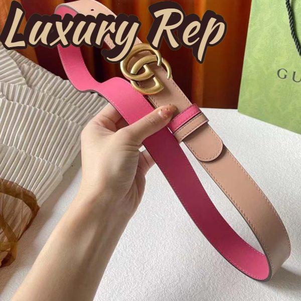 Replica Gucci Women GG Marmont Reversible Belt Beige Pink Leather 3 CM Width Double G 6