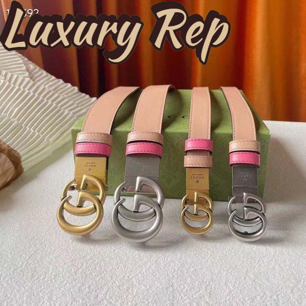 Replica Gucci Women GG Marmont Reversible Belt Beige Pink Leather 3 CM Width Double G 9