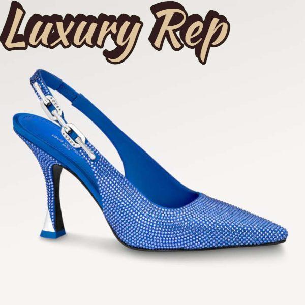 Replica Louis Vuitton LV Women Sparkle Slingback Pump Bleu Roi Blue Strass 9.5 Cm Heel 2