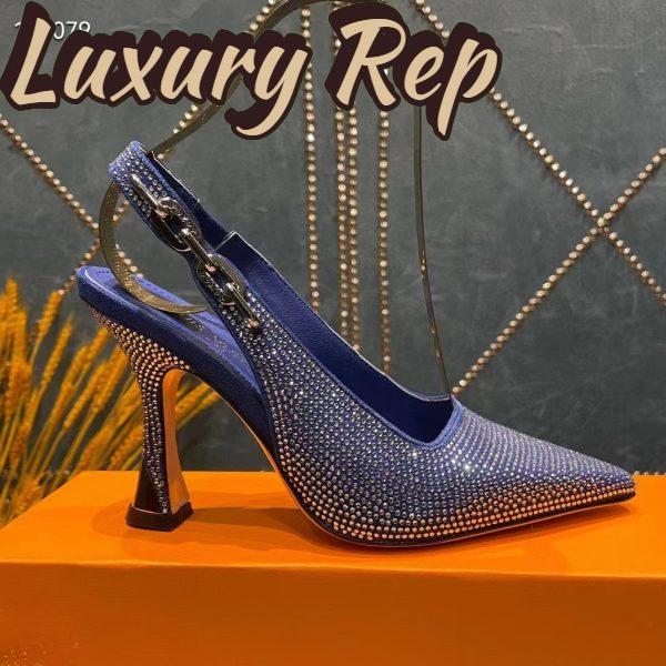 Replica Louis Vuitton LV Women Sparkle Slingback Pump Bleu Roi Blue Strass 9.5 Cm Heel 3