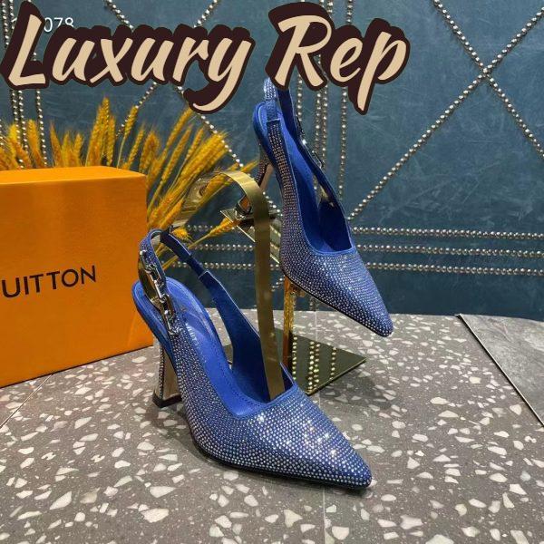 Replica Louis Vuitton LV Women Sparkle Slingback Pump Bleu Roi Blue Strass 9.5 Cm Heel 4