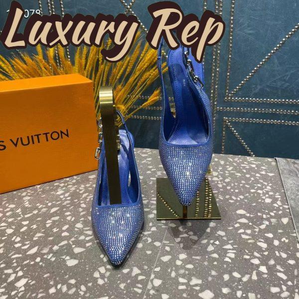 Replica Louis Vuitton LV Women Sparkle Slingback Pump Bleu Roi Blue Strass 9.5 Cm Heel 5