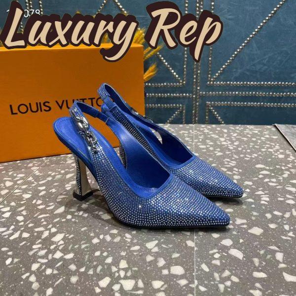 Replica Louis Vuitton LV Women Sparkle Slingback Pump Bleu Roi Blue Strass 9.5 Cm Heel 6