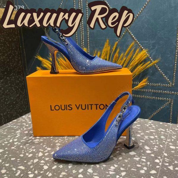 Replica Louis Vuitton LV Women Sparkle Slingback Pump Bleu Roi Blue Strass 9.5 Cm Heel 7