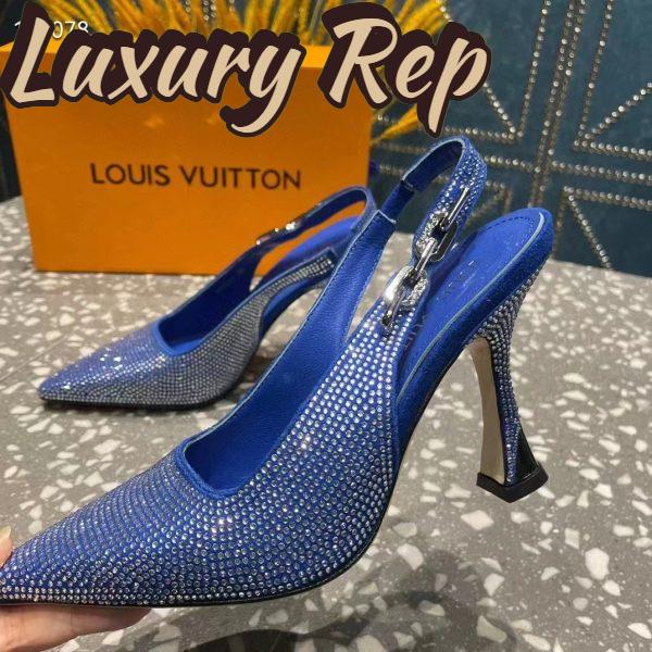 Replica Louis Vuitton LV Women Sparkle Slingback Pump Bleu Roi Blue Strass 9.5 Cm Heel 8