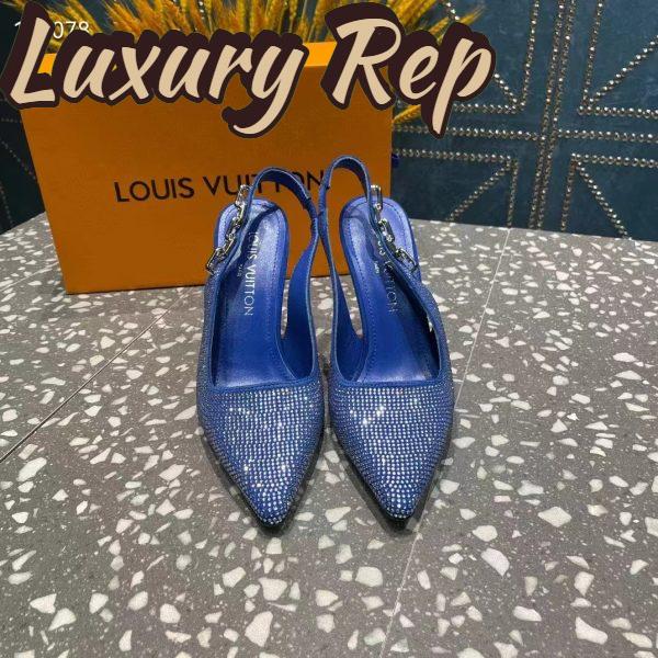 Replica Louis Vuitton LV Women Sparkle Slingback Pump Bleu Roi Blue Strass 9.5 Cm Heel 9