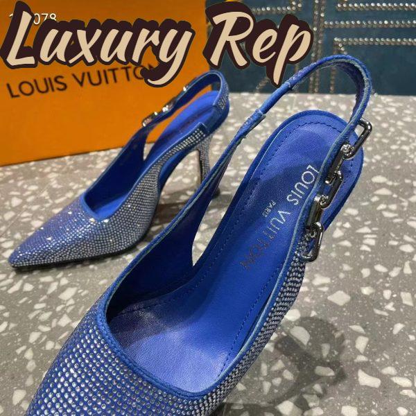 Replica Louis Vuitton LV Women Sparkle Slingback Pump Bleu Roi Blue Strass 9.5 Cm Heel 10