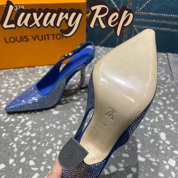 Replica Louis Vuitton LV Women Sparkle Slingback Pump Bleu Roi Blue Strass 9.5 Cm Heel 11