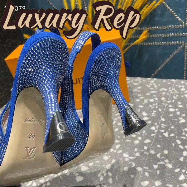 Replica Louis Vuitton LV Women Sparkle Slingback Pump Bleu Roi Blue Strass 9.5 Cm Heel 12