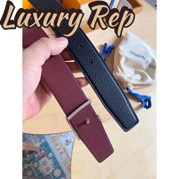 Replica Louis Vuitton Unisex LV Heritage 35 MM Reversible Belt Black Bordeaux Leather 10