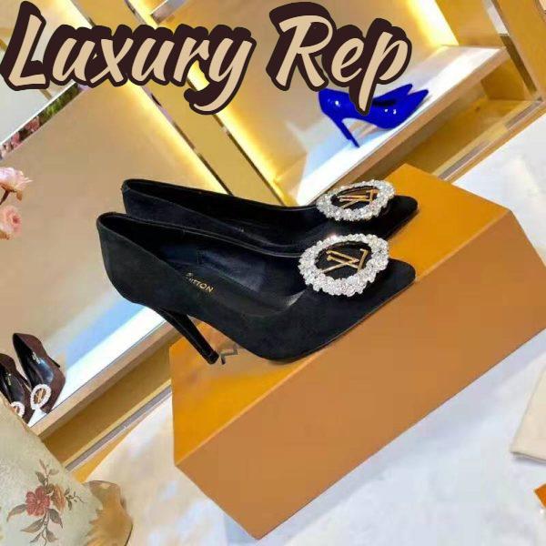 Replica Louis Vuitton LV Women Madeleine Pump in Suede Baby Goat Leather with Oversized LV Circle 8 cm Heel-Black 3