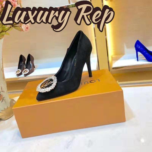 Replica Louis Vuitton LV Women Madeleine Pump in Suede Baby Goat Leather with Oversized LV Circle 8 cm Heel-Black 4