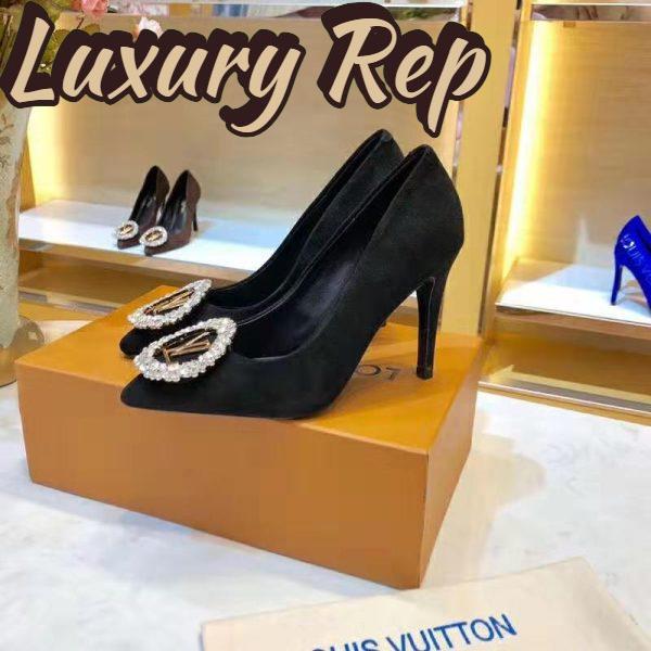 Replica Louis Vuitton LV Women Madeleine Pump in Suede Baby Goat Leather with Oversized LV Circle 8 cm Heel-Black 6
