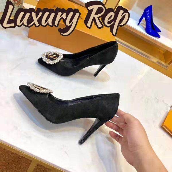 Replica Louis Vuitton LV Women Madeleine Pump in Suede Baby Goat Leather with Oversized LV Circle 8 cm Heel-Black 11