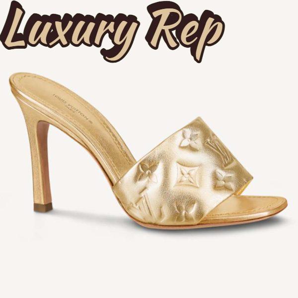 Replica Louis Vuitton LV Women Revival Mule Gold Monogram Embossed Metallic Lambskin