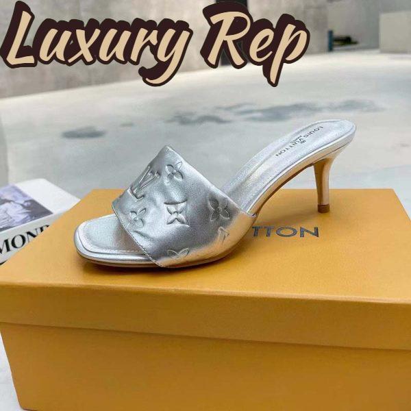 Replica Louis Vuitton LV Women Revival Mule Silver Monogram Embossed Metallic Lambskin 3