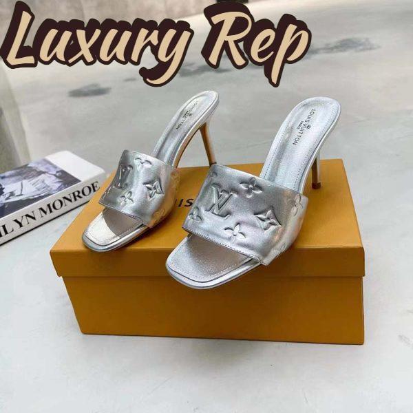 Replica Louis Vuitton LV Women Revival Mule Silver Monogram Embossed Metallic Lambskin 4
