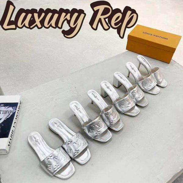 Replica Louis Vuitton LV Women Revival Mule Silver Monogram Embossed Metallic Lambskin 5