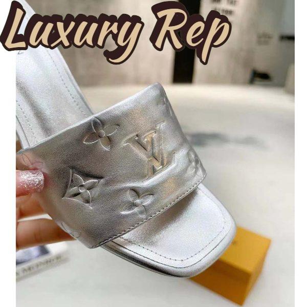 Replica Louis Vuitton LV Women Revival Mule Silver Monogram Embossed Metallic Lambskin 6