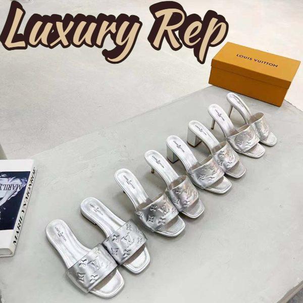 Replica Louis Vuitton LV Women Revival Mule Silver Monogram Embossed Metallic Lambskin 7