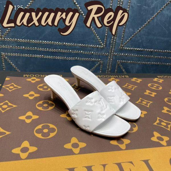 Replica Louis Vuitton LV Women Revival Mule White Monogram Embossed Lambskin 5.5 cm Heel 3