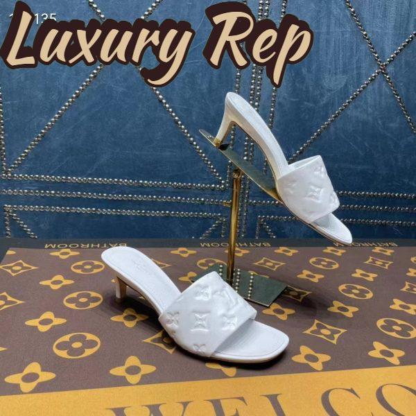 Replica Louis Vuitton LV Women Revival Mule White Monogram Embossed Lambskin 5.5 cm Heel 5