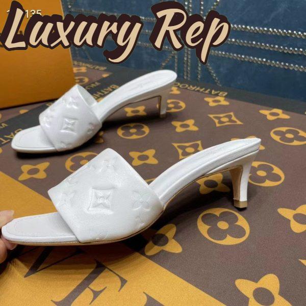 Replica Louis Vuitton LV Women Revival Mule White Monogram Embossed Lambskin 5.5 cm Heel 7