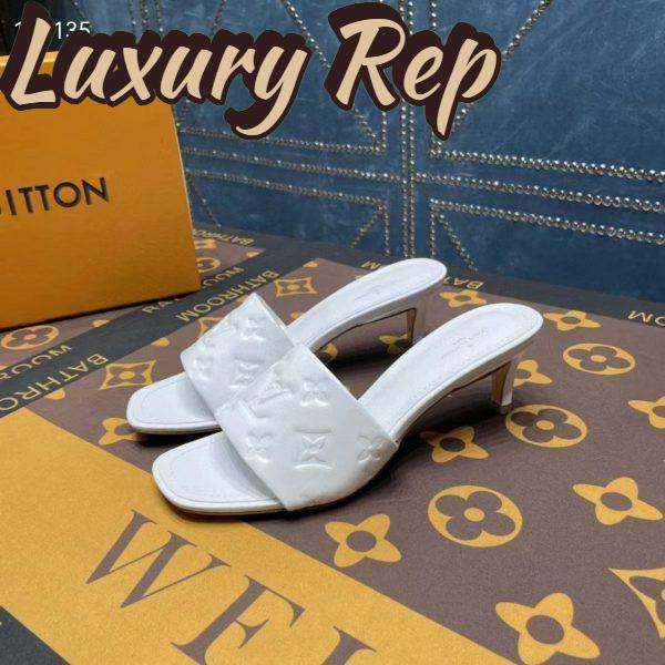 Replica Louis Vuitton LV Women Revival Mule White Monogram Embossed Lambskin 5.5 cm Heel 8