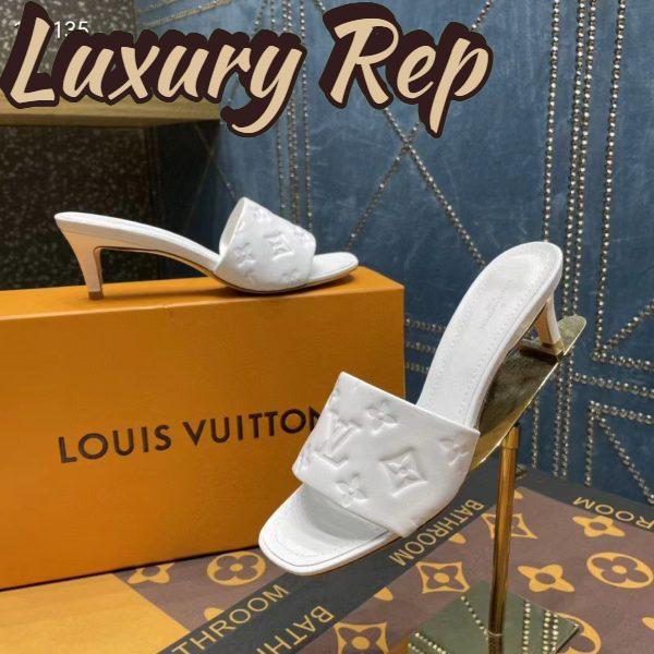 Replica Louis Vuitton LV Women Revival Mule White Monogram Embossed Lambskin 5.5 cm Heel 9
