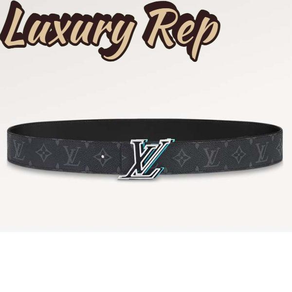 Replica Louis Vuitton Unisex LV Speed 40mm Reversible Belt Turquoise Blue Monogram Eclipse Coated Canvas Leather