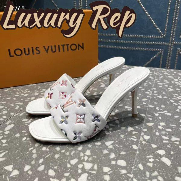 Replica Louis Vuitton LV Women Revival Mule White Monogram-Embossed Lambskin 9.5 cm Heel 4